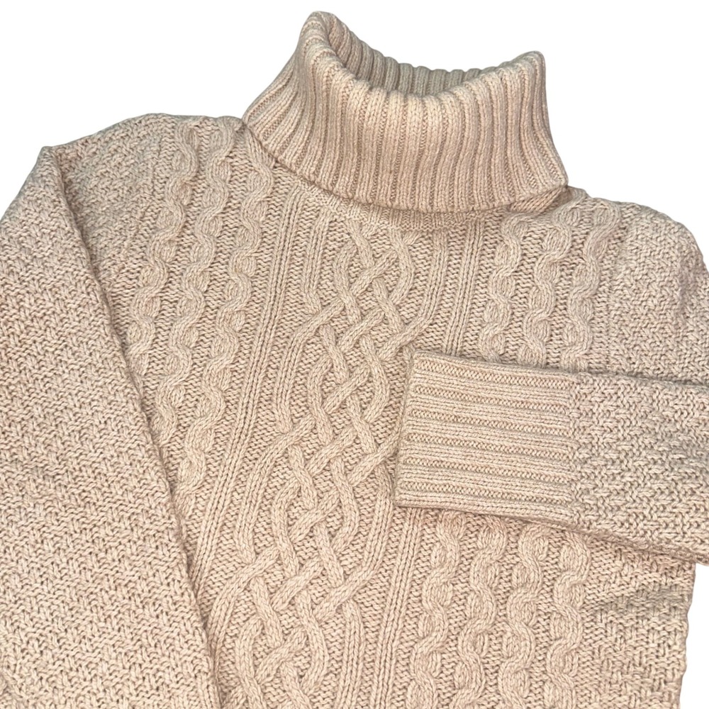 Eddie Bauer Cable Knit Turtleneck Sweater Fisherman Beige Lambswool Women's L